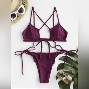 Zaful Strappy High Leg String Bikini Swimwear
